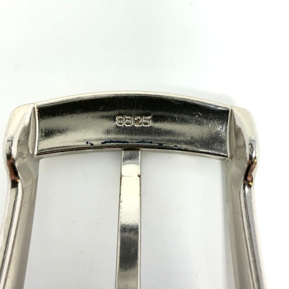 Italian Made Leather Fabric Belt Navy Silver Buckle Mens 38 - Picture 4 of 8